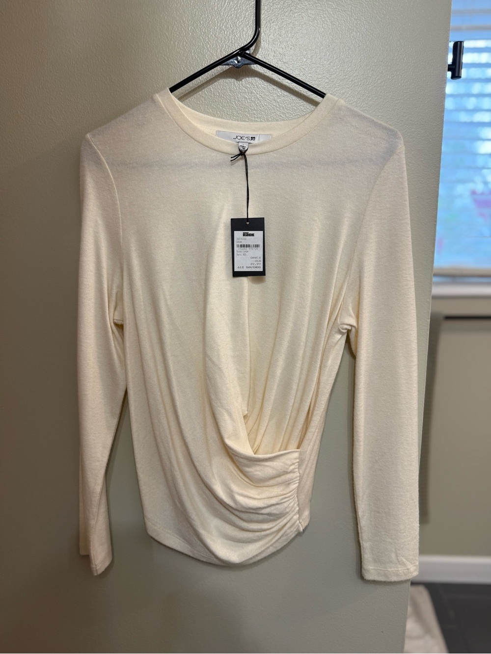 NWT Joe's Jeans Cream Long Sleeve Draped Twist Front Top